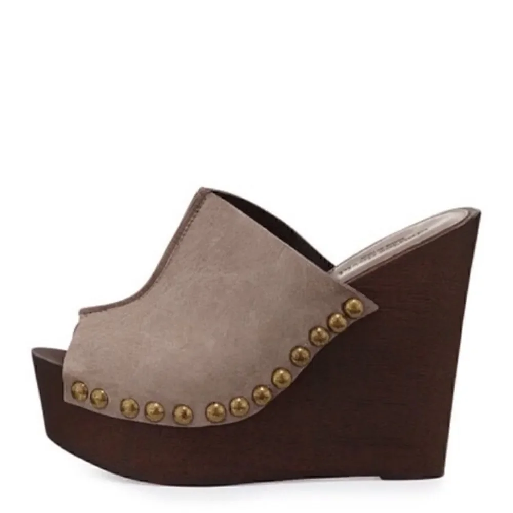 Charles David Leather Studded Wedges